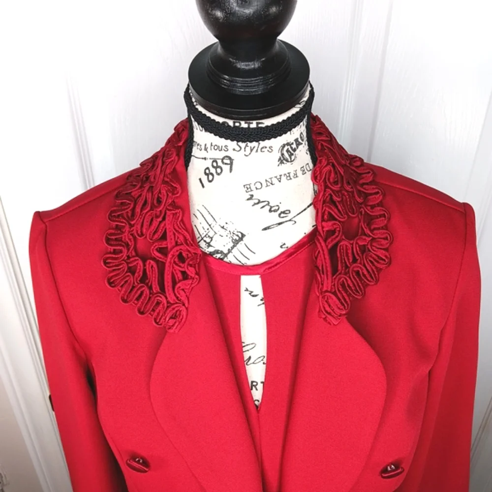Petite Sophisticate Red Formal Midi Dress Size 8 With Bolero Jacket Wedding - Picture 5 of 16